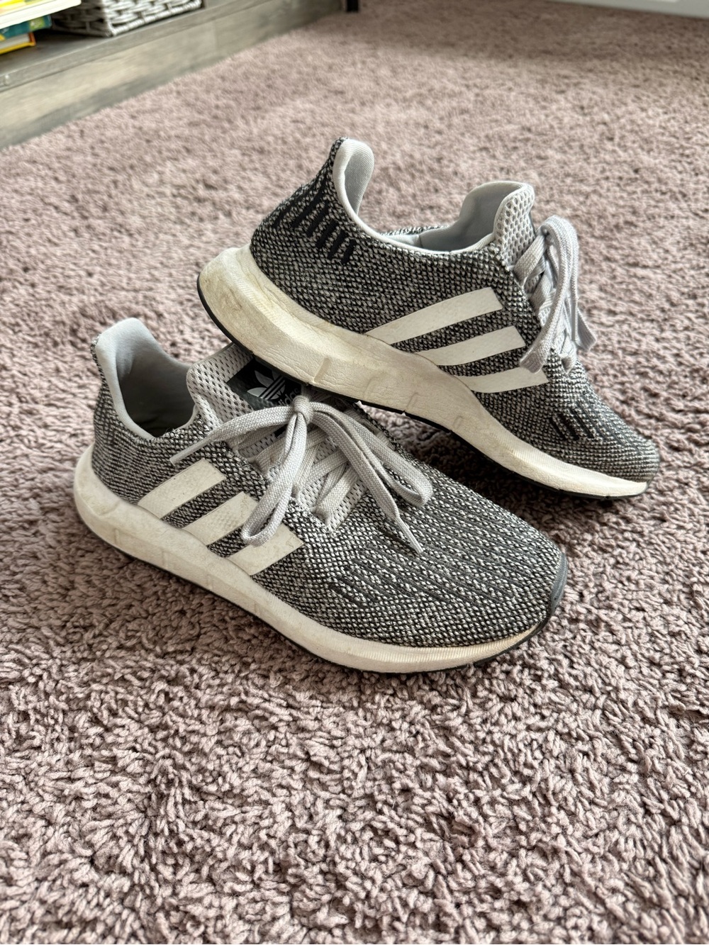 adidas Kids Grey and White Knit Lace-Up Sneakers
